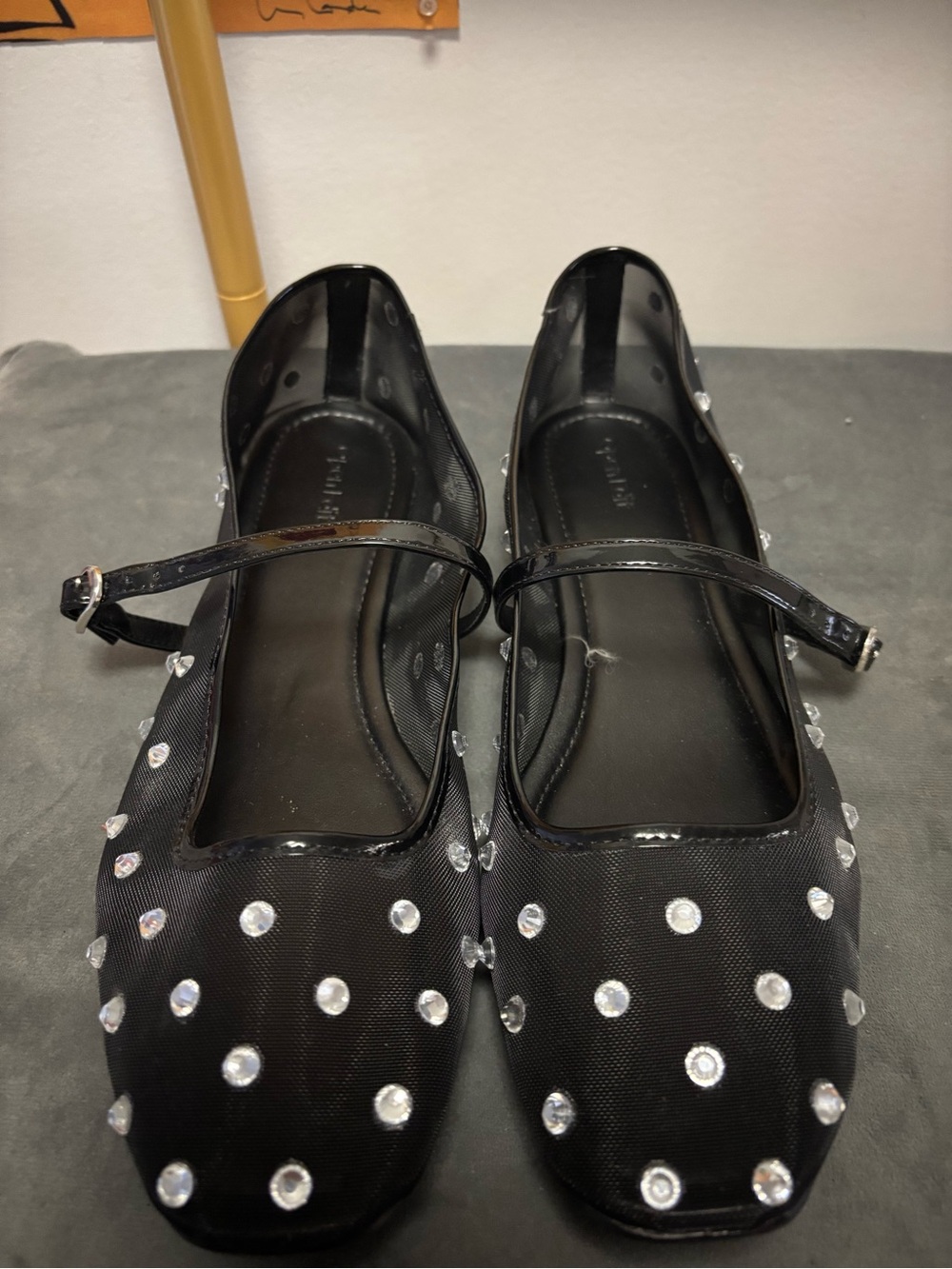 Black Jeweled Mary Jane Flats